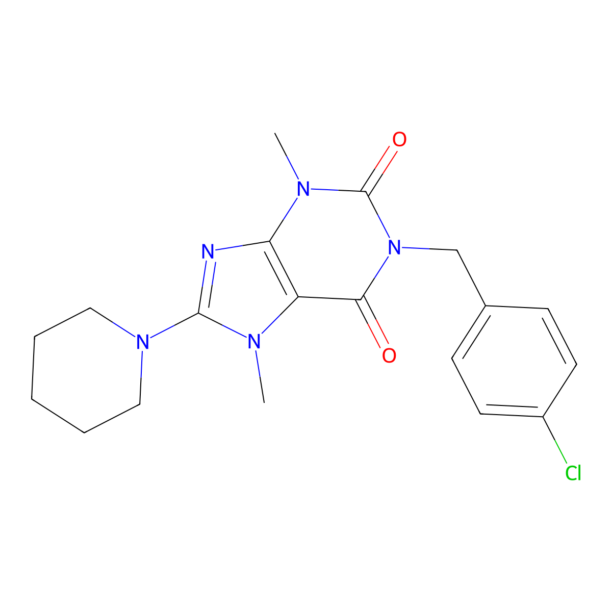 1-(4-chlorobenzyl)-3,7-dimethyl-8-(piperidin-1-yl)-1H-purine-2,6(3H,7H)-dione molecular structure, CAS 317841-03-5
