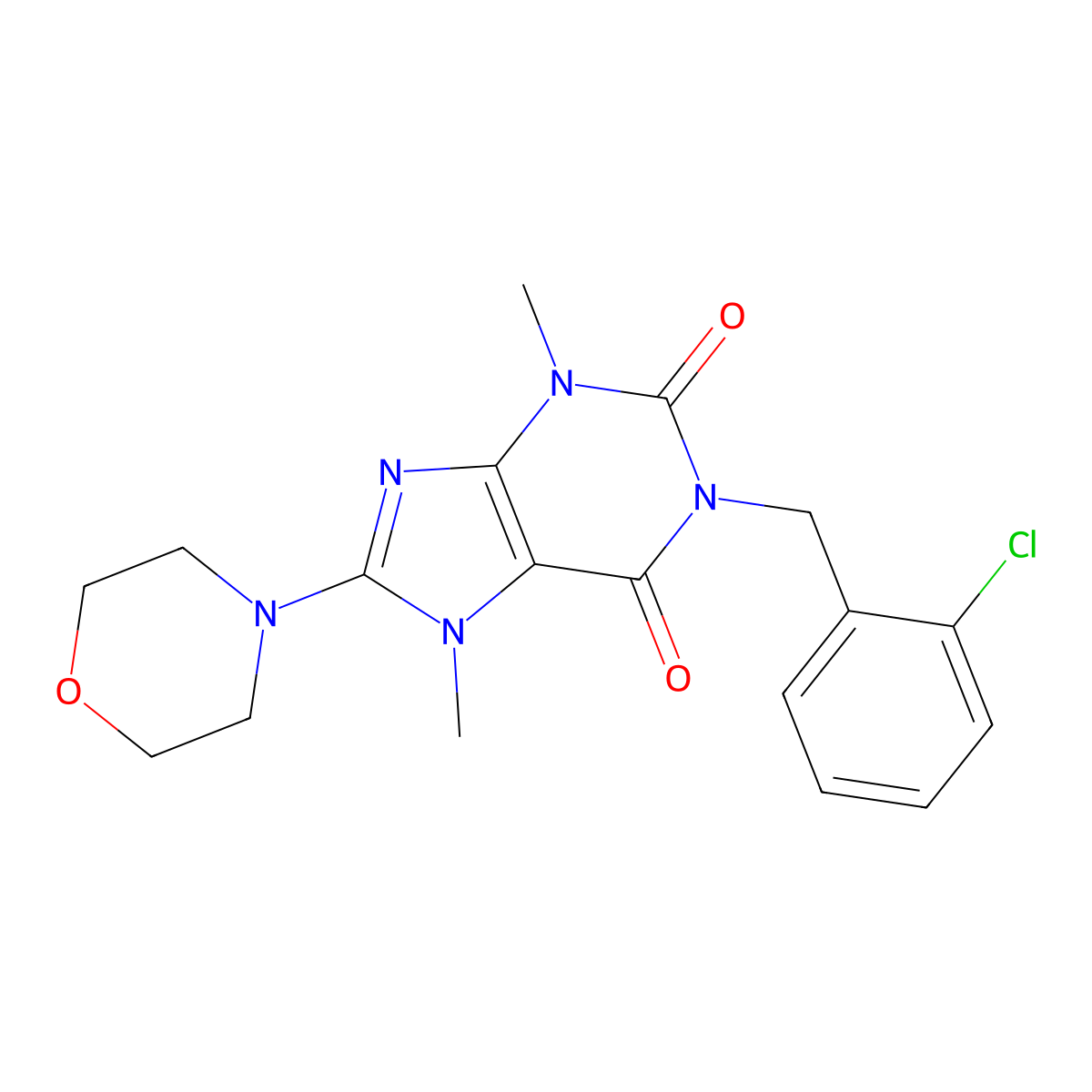 1-(2-chlorobenzyl)-3,7-dimethyl-8-morpholino-1H-purine-2,6(3H,7H)-dione molecular structure, CAS 317841-26-2