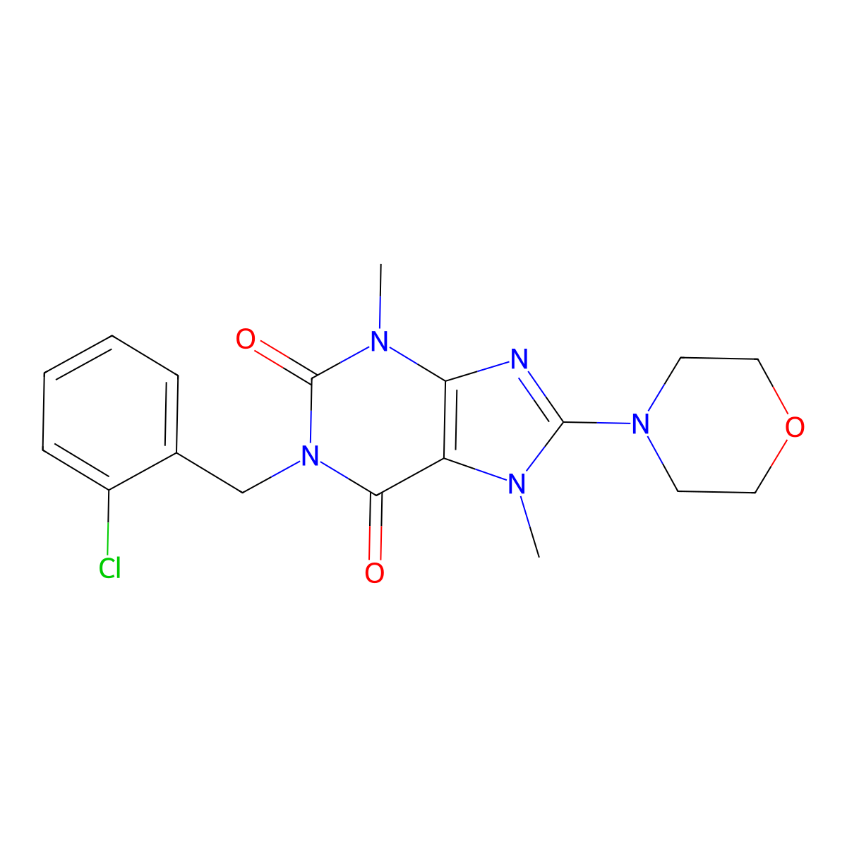 1-(2-chlorobenzyl)-3,7-dimethyl-8-morpholino-1H-purine-2,6(3H,7H)-dione molecular structure, CAS 317841-26-2