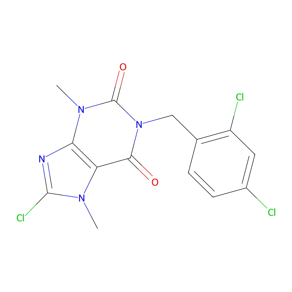8-chloro-1-(2,4-dichlorobenzyl)-3,7-dimethyl-3,7-dihydro-1H-purine-2,6-dione molecular structure, CAS 317841-41-1