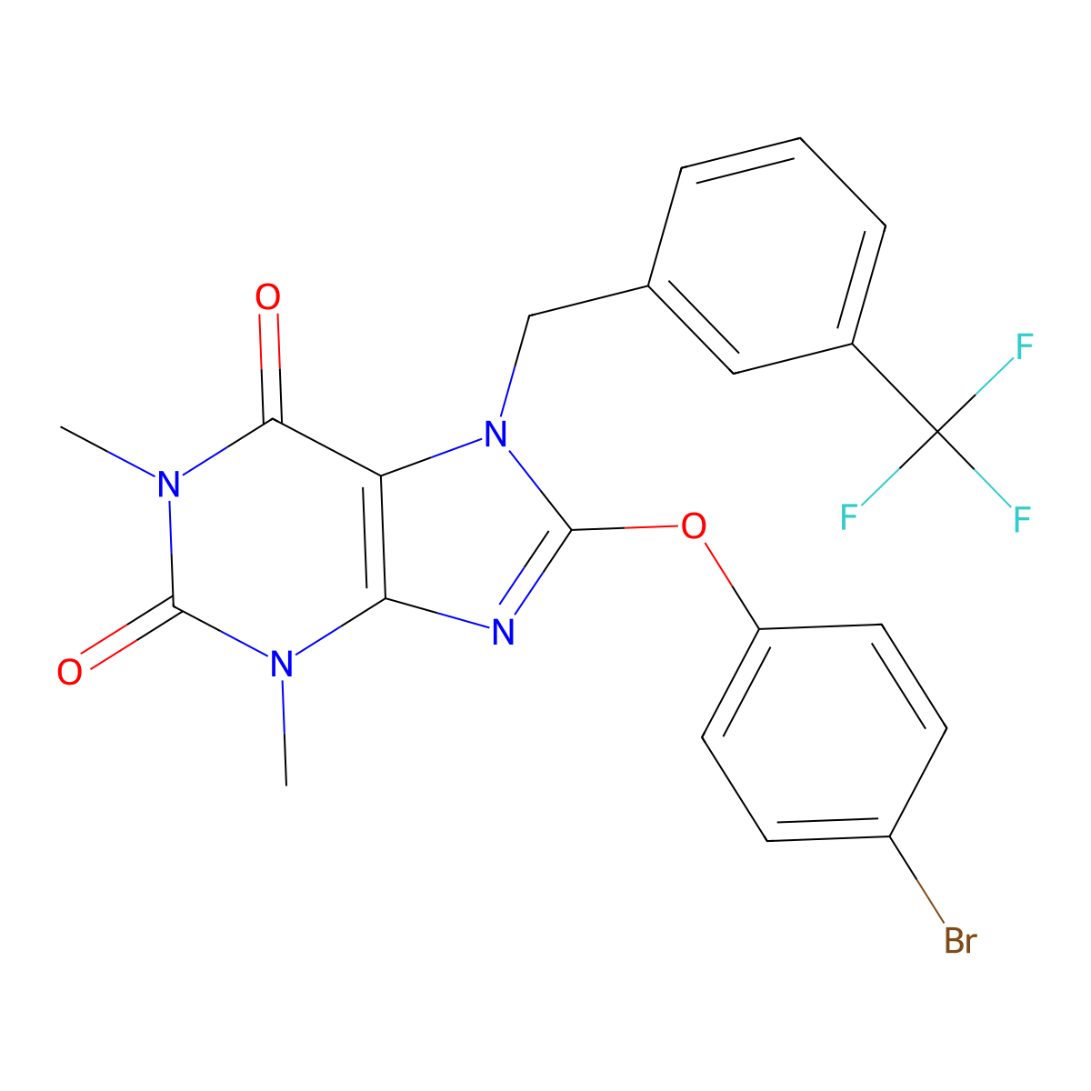 8-(4-bromophenoxy)-1,3-dimethyl-7-[3-(trifluoromethyl)benzyl]-3,7-dihydro-1H-purine-2,6-dione molecular structure, CAS 317841-48-8