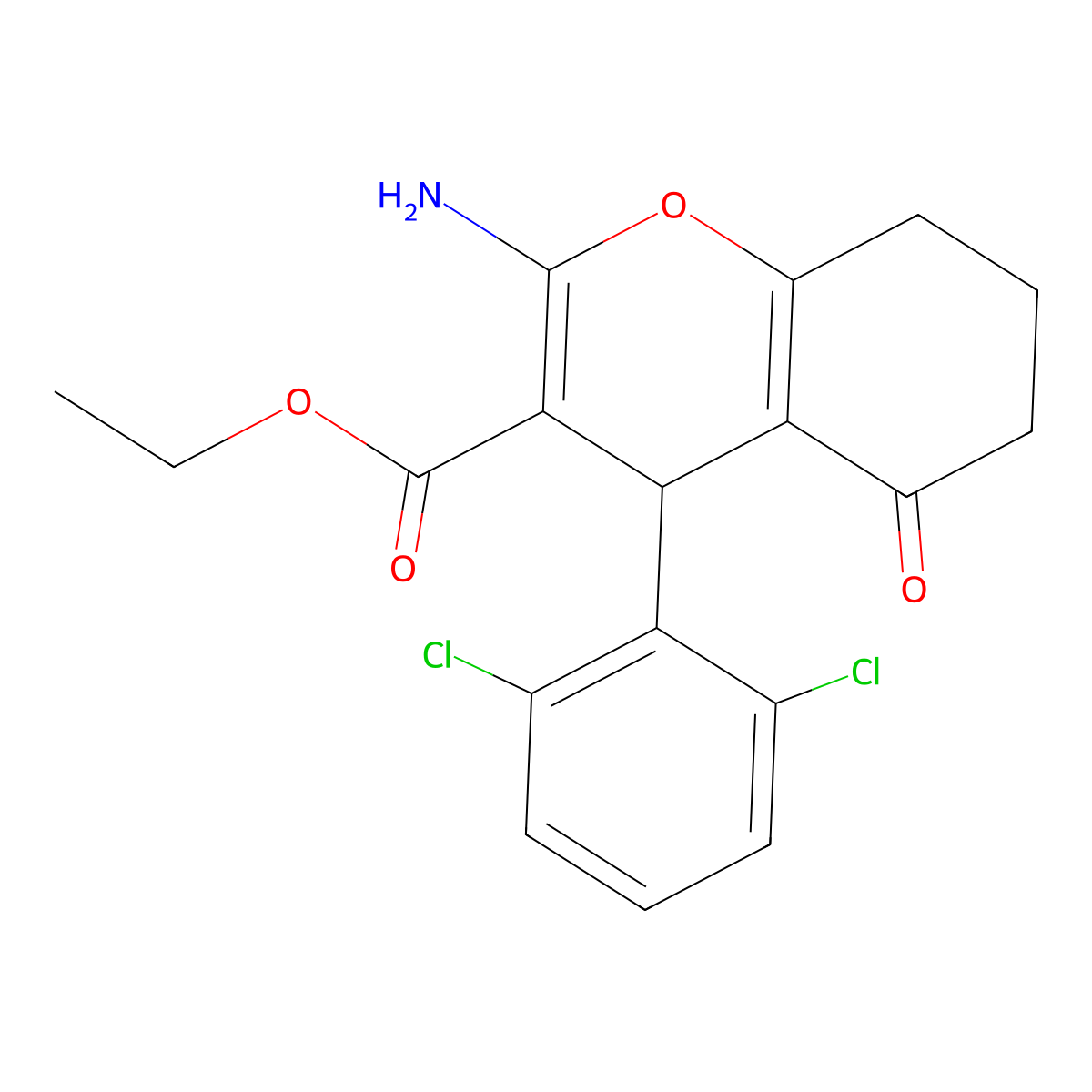 ethyl 2-amino-4-(2,6-dichlorophenyl)-5-oxo-5,6,7,8-tetrahydro-4H-chromene-3-carboxylate molecular structure, CAS 317841-73-9