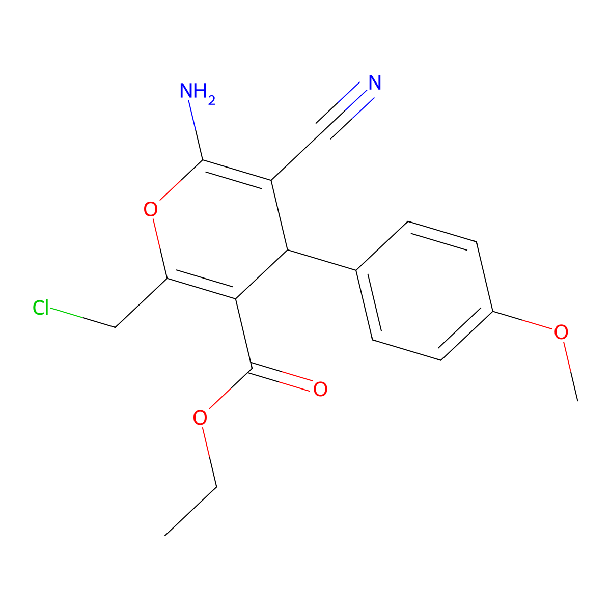 ethyl 6-amino-2-(chloromethyl)-5-cyano-4-(4-methoxyphenyl)-4H-pyran-3-carboxylate molecular structure, CAS 317841-82-0