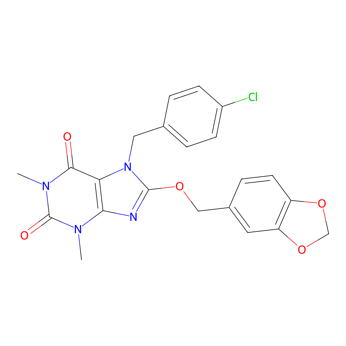 8-(1,3-Benzodioxol-5-ylmethoxy)-7-[(4-chlorophenyl)methyl]-1,3-dimethylpurine-2,6-dione molecular structure, CAS 317842-00-5