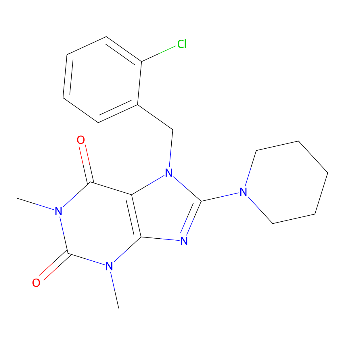 7-(2-chlorobenzyl)-1,3-dimethyl-8-(piperidin-1-yl)-1H-purine-2,6(3H,7H)-dione molecular structure, CAS 317842-06-1