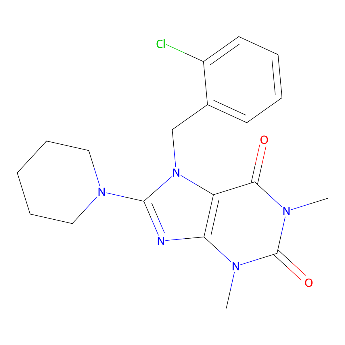 7-(2-chlorobenzyl)-1,3-dimethyl-8-(piperidin-1-yl)-1H-purine-2,6(3H,7H)-dione molecular structure, CAS 317842-06-1