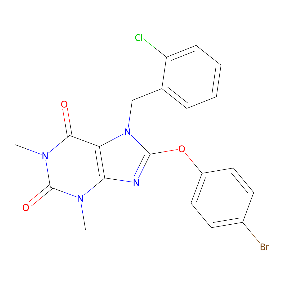8-(4-Bromophenoxy)-7-[(2-chlorophenyl)methyl]-1,3-dimethylpurine-2,6-dione molecular structure, CAS 317842-16-3