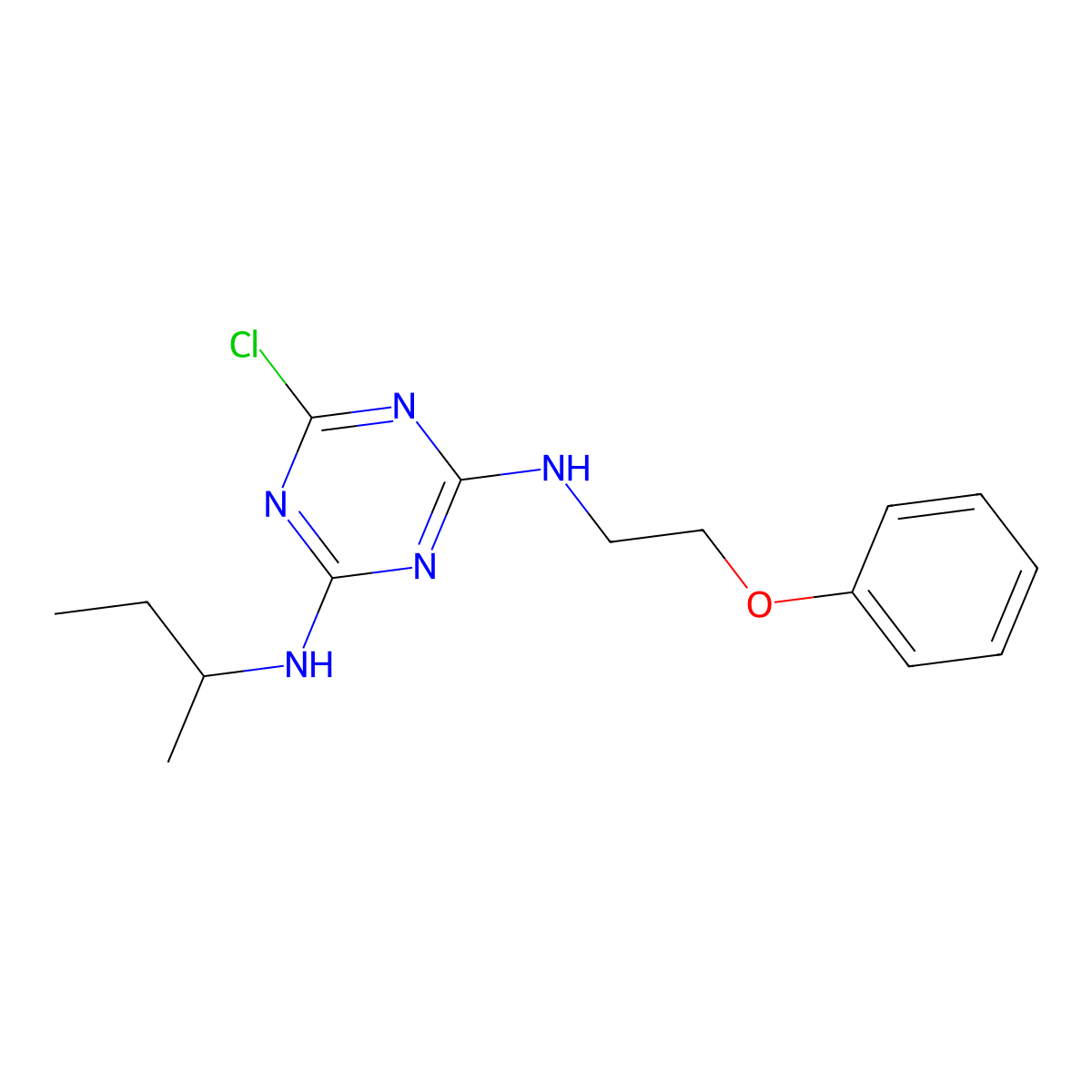 N-sec-Butyl-6-chloro-N'-(2-phenoxy-ethyl)-[1,3,5]triazine-2,4-diamine molecular structure, CAS 317842-40-3