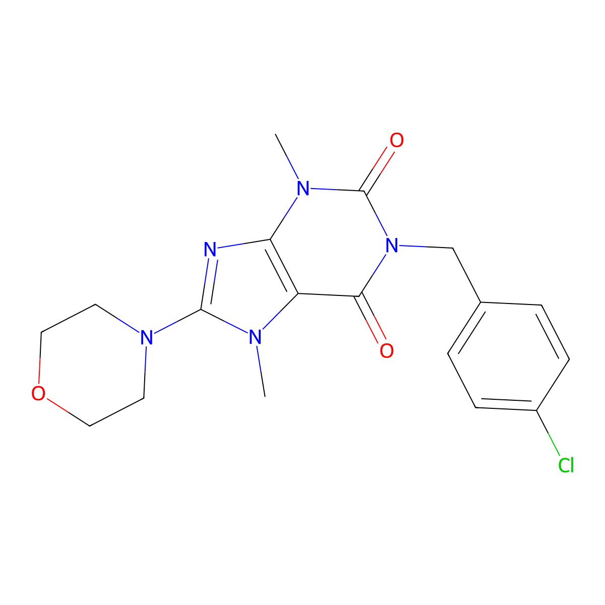 1-(4-chlorobenzyl)-3,7-dimethyl-8-morpholino-1H-purine-2,6(3H,7H)-dione molecular structure, CAS 317843-32-6