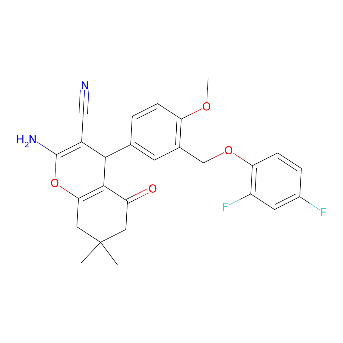 2-amino-4-{3-[(2,4-difluorophenoxy)methyl]-4-methoxyphenyl}-7,7-dimethyl-5-oxo-5,6,7,8-tetrahydro-4H-chromene-3-carbonitrile molecular structure, CAS 317843-33-7