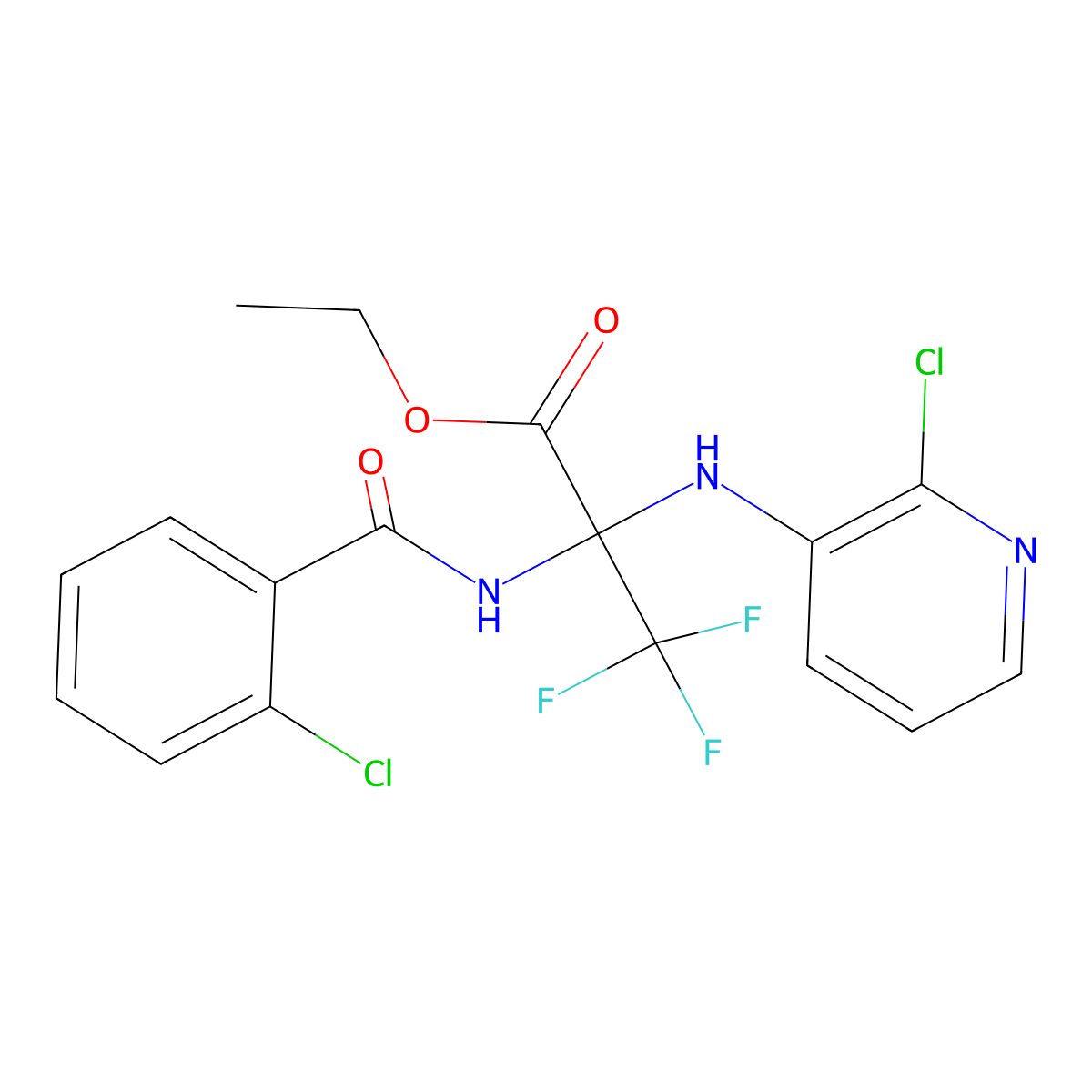 Ethyl 2-[(2-chlorobenzoyl)amino]-2-[(2-chloro-3-pyridyl)amino]-3,3,3-trifluoropropanoate molecular structure, CAS 317843-55-3