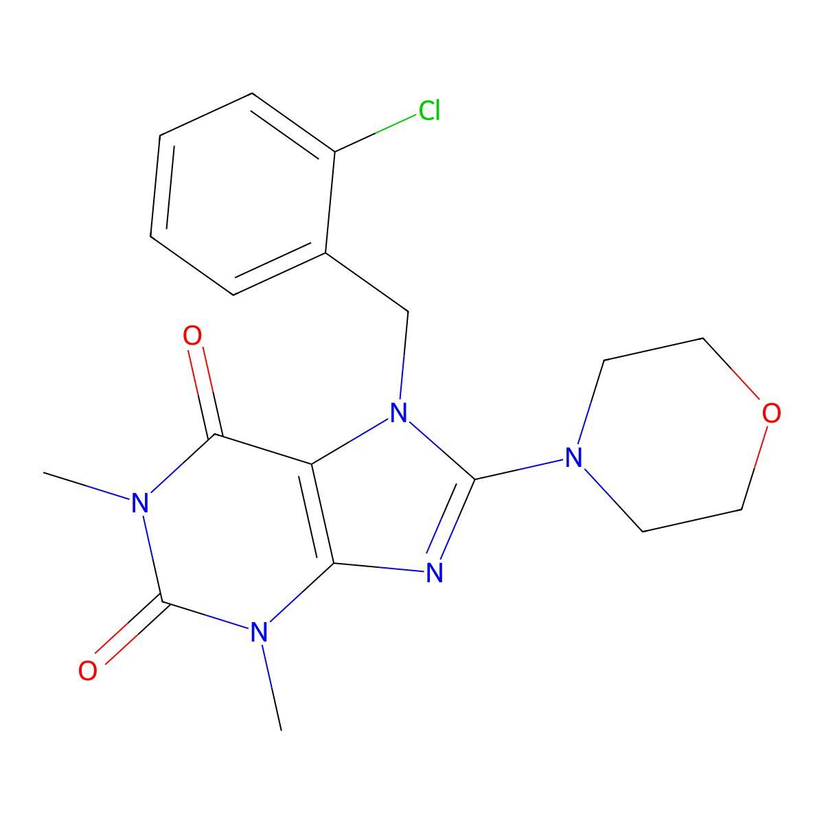 7-(2-Chloro-benzyl)-1,3-dimethyl-8-morpholin-4-yl-3,7-dihydro-purine-2,6-dione molecular structure, CAS 317844-17-0