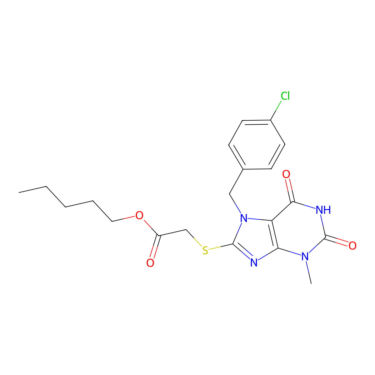 pentyl {[7-(4-chlorobenzyl)-3-methyl-2,6-dioxo-2,3,6,7-tetrahydro-1H-purin-8-yl]sulfanyl}acetate molecular structure, CAS 317844-60-3