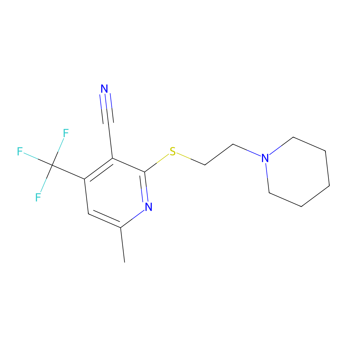 6-Methyl-2-(2-piperidin-1-ylethylsulfanyl)-4-(trifluoromethyl)pyridine-3-carbonitrile molecular structure, CAS 317844-64-7