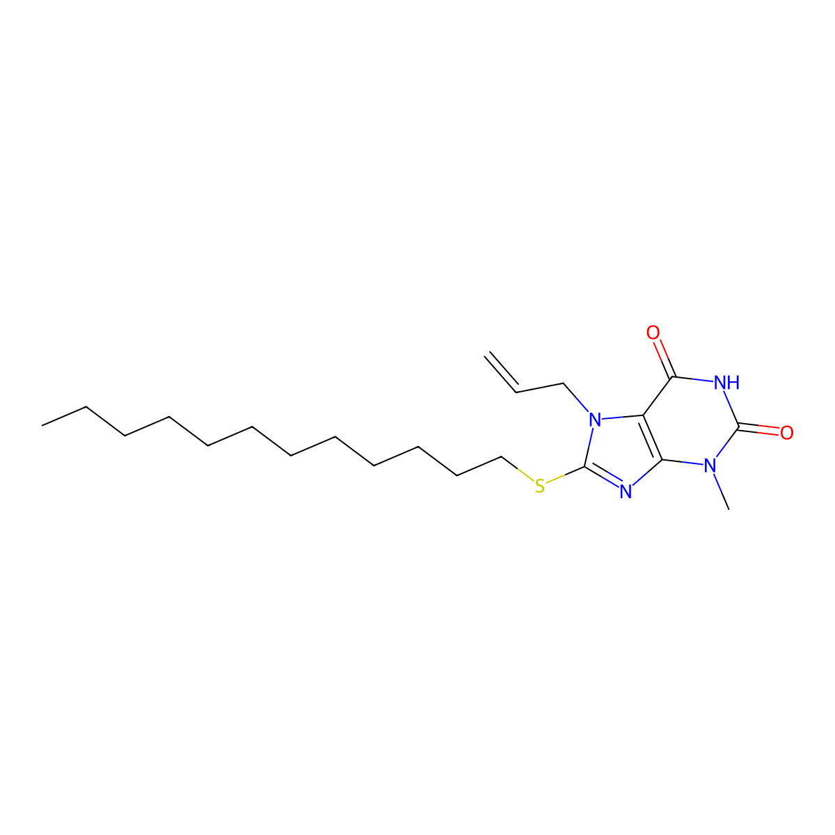 7-Allyl-8-dodecylsulfanyl-3-methyl-3,7-dihydro-purine-2,6-dione molecular structure, CAS 317844-70-5