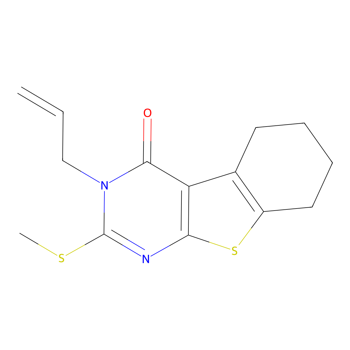 2-Methylthio-3-prop-2-enyl-3,5,6,7,8-pentahydrobenzo[b]thiopheno[2,3-d]pyrimid in-4-one molecular structure, CAS 317844-78-3