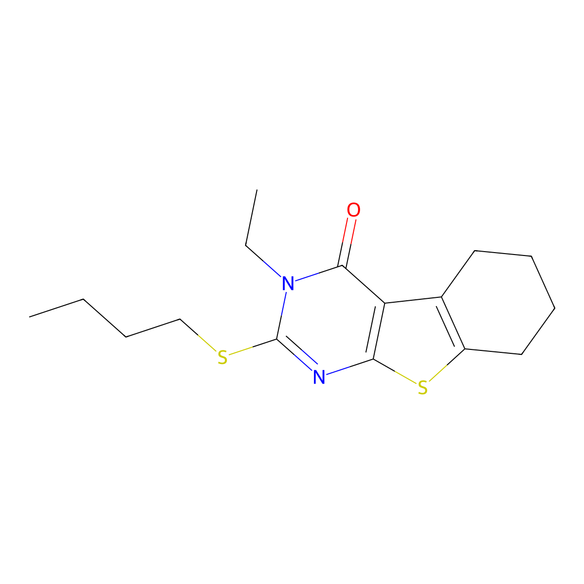 2-Butylsulfanyl-3-ethyl-5,6,7,8-tetrahydro-[1]benzothiolo[2,3-d]pyrimidin-4-one molecular structure, CAS 317844-84-1