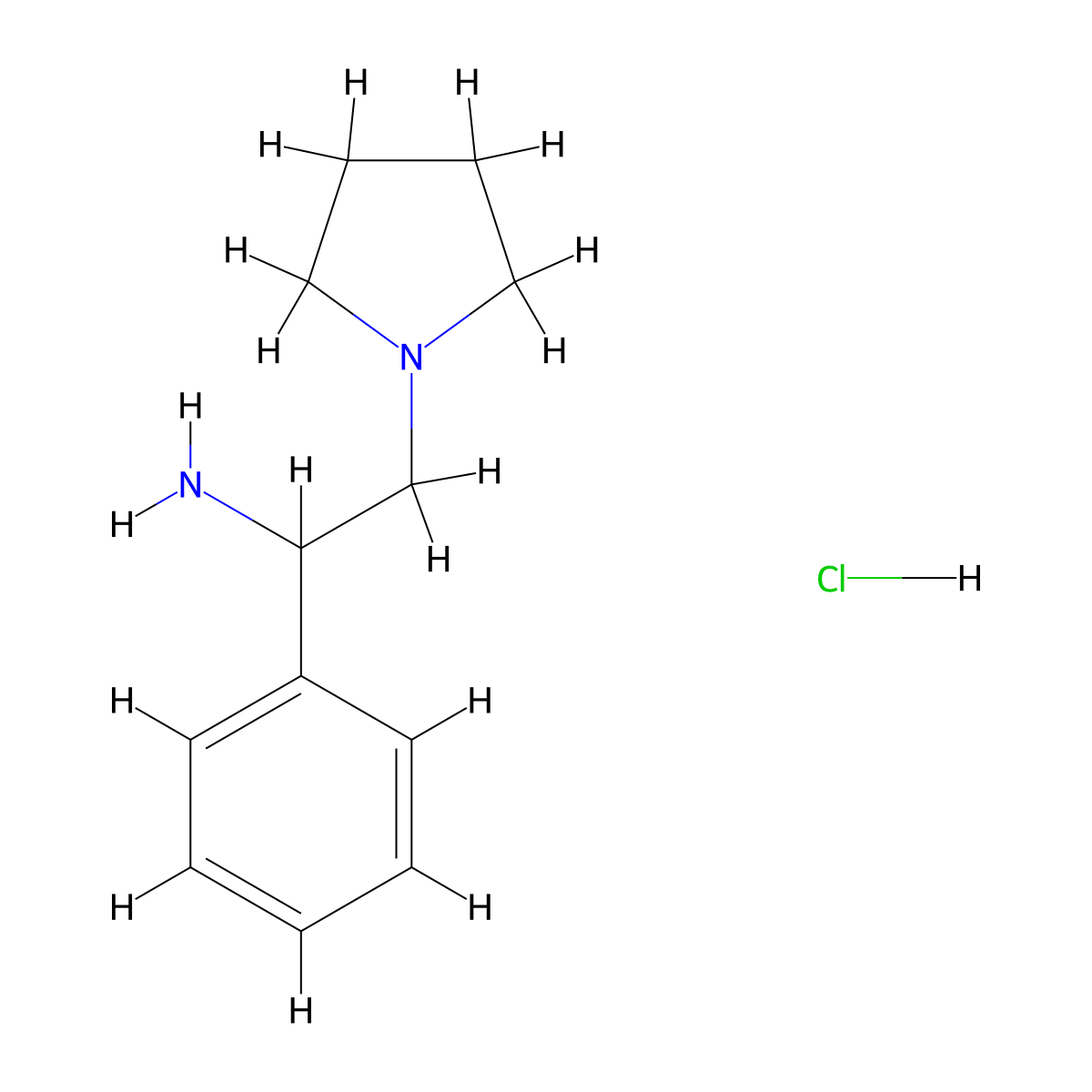 1-Phenyl-2-pyrrolidinylethylamine hcl molecular structure, CAS 31788-84-8