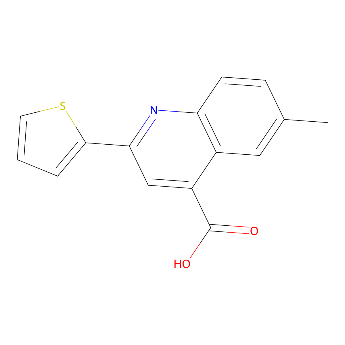 6-Methyl-2-(thiophen-2-yl)quinoline-4-carboxylic acid molecular structure, CAS 31792-49-1