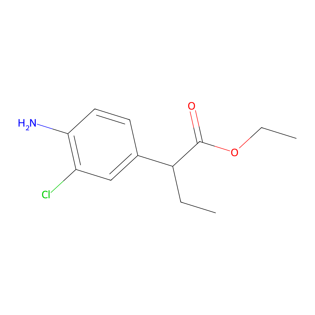 Ethyl 2-(4-amino-3-chlorophenyl)butanoate molecular structure, CAS 31796-77-7