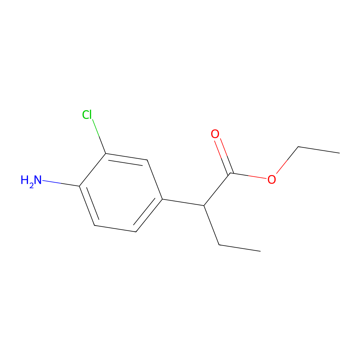 Ethyl 2-(4-amino-3-chlorophenyl)butanoate molecular structure, CAS 31796-77-7