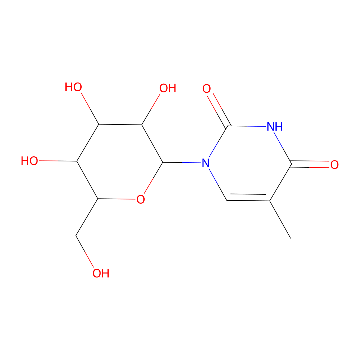 1-hexopyranosyl-5-methylpyrimidine-2,4(1H,3H)-dione molecular structure, CAS 3180-78-7