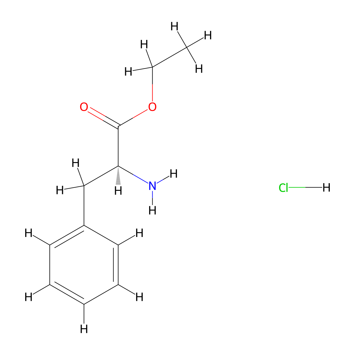 Ethyl L-phenylalaninate hydrochloride molecular structure, CAS 3182-93-2