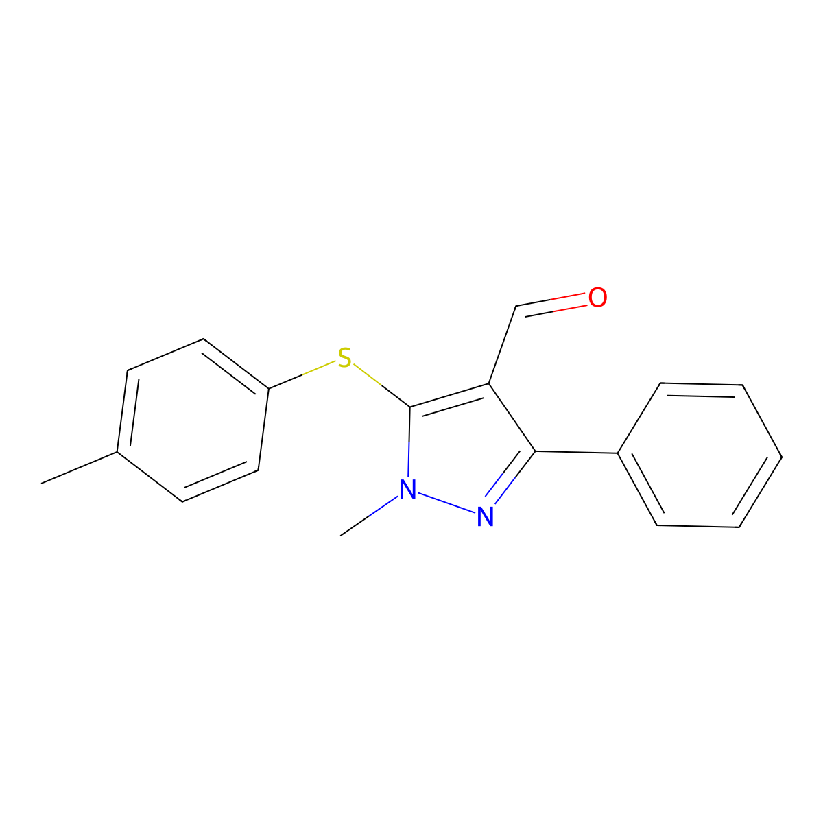 1-methyl-5-[(4-methylphenyl)sulfanyl]-3-phenyl-1H-pyrazole-4-carbaldehyde molecular structure, CAS 318233-98-6
