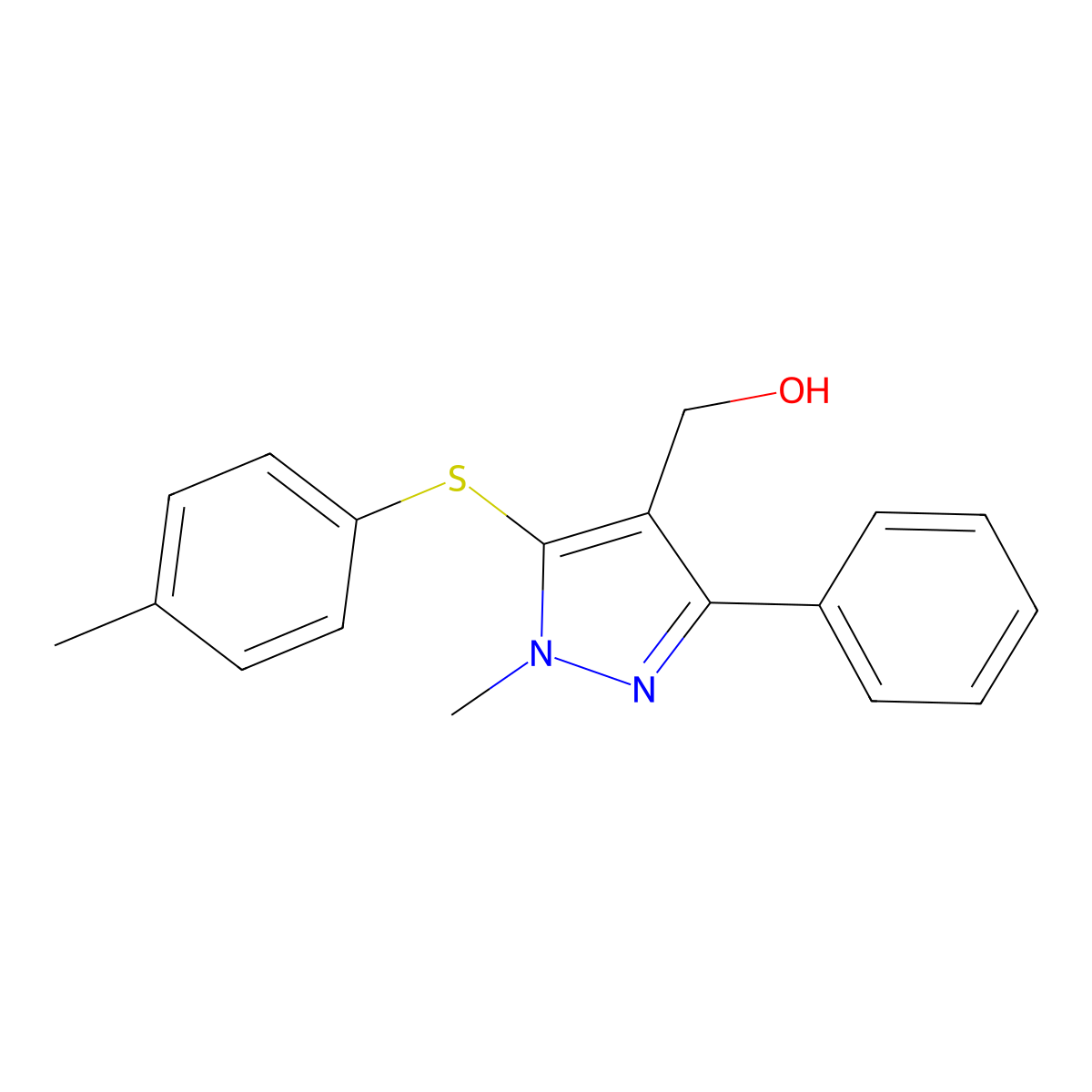 {1-methyl-5-[(4-methylphenyl)sulfanyl]-3-phenyl-1H-pyrazol-4-yl}methanol molecular structure, CAS 318233-99-7