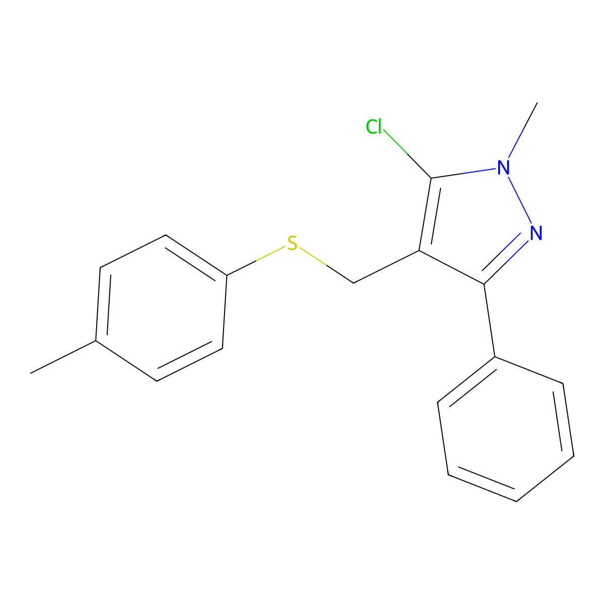 5-chloro-1-methyl-4-{[(4-methylphenyl)sulfanyl]methyl}-3-phenyl-1H-pyrazole molecular structure, CAS 318234-04-7