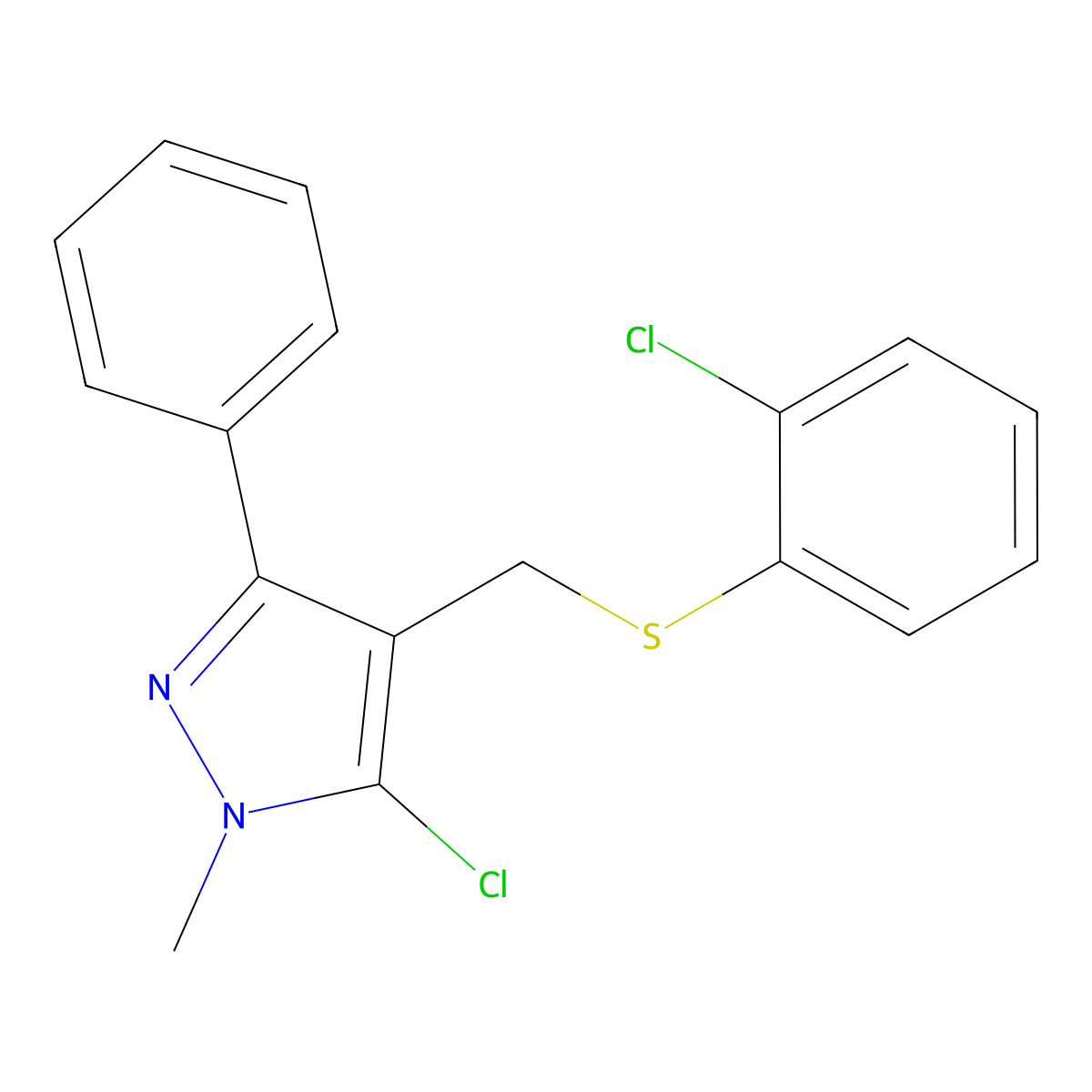 (5-chloro-1-methyl-3-phenyl-1H-pyrazol-4-yl)methyl 2-chlorophenyl sulfide molecular structure, CAS 318234-07-0
