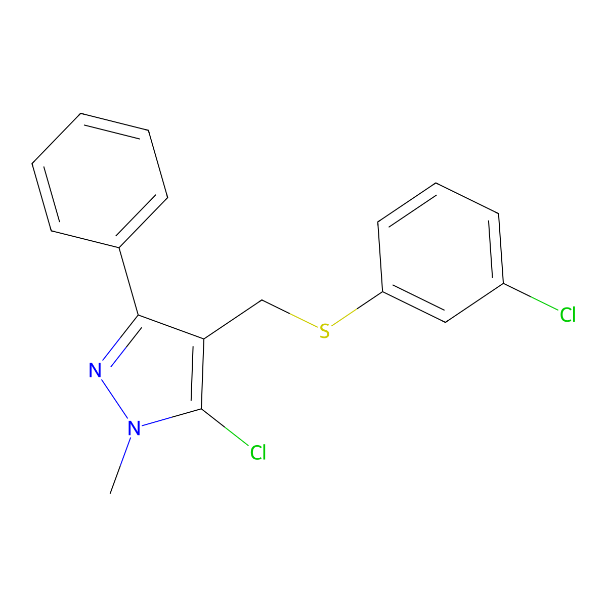 (5-chloro-1-methyl-3-phenyl-1H-pyrazol-4-yl)methyl 3-chlorophenyl sulfide molecular structure, CAS 318234-08-1