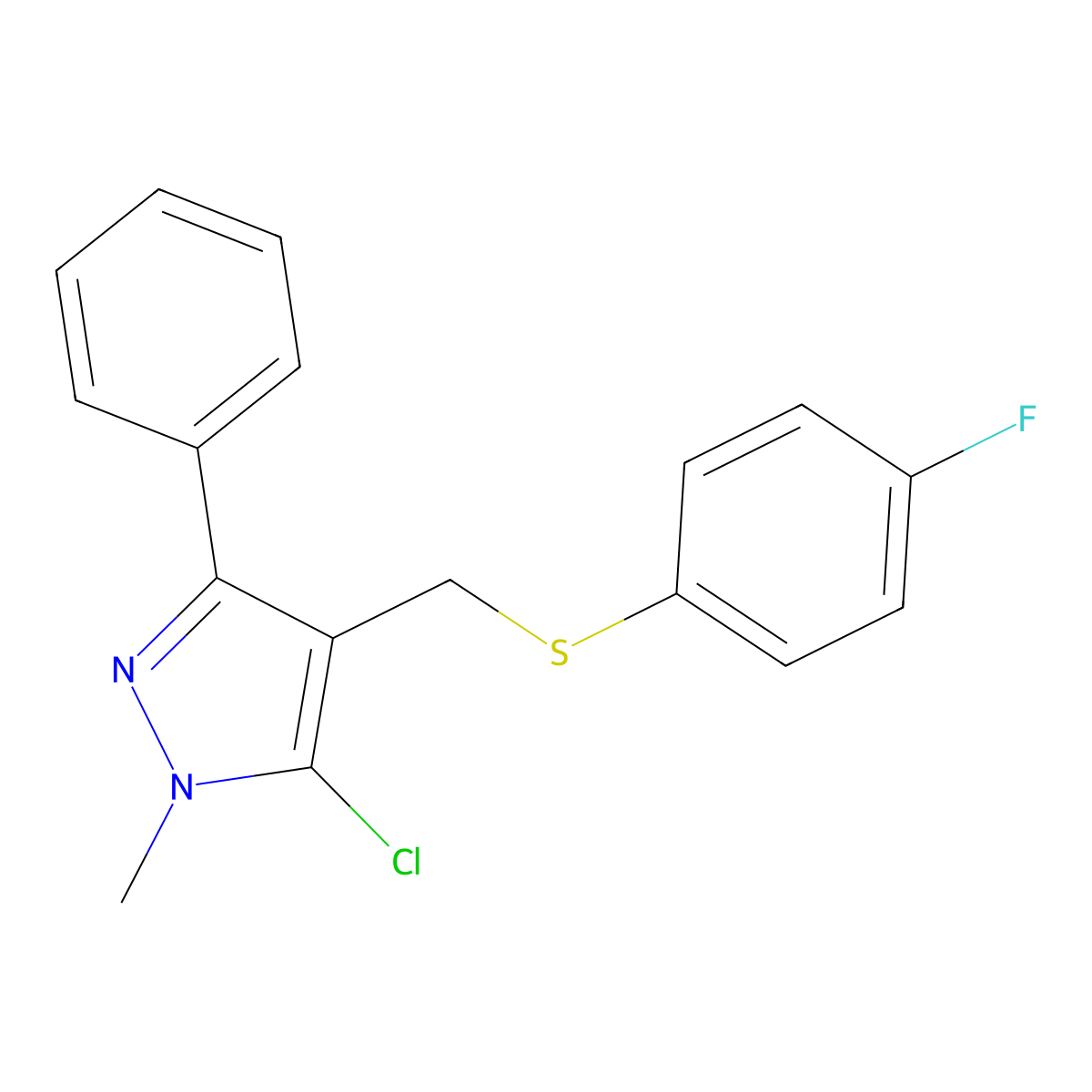 (5-chloro-1-methyl-3-phenyl-1H-pyrazol-4-yl)methyl 4-fluorophenyl sulfide molecular structure, CAS 318234-11-6