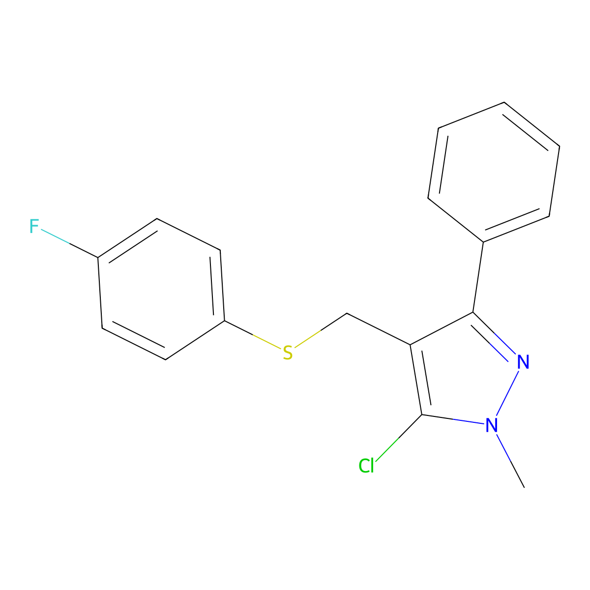 (5-chloro-1-methyl-3-phenyl-1H-pyrazol-4-yl)methyl 4-fluorophenyl sulfide molecular structure, CAS 318234-11-6