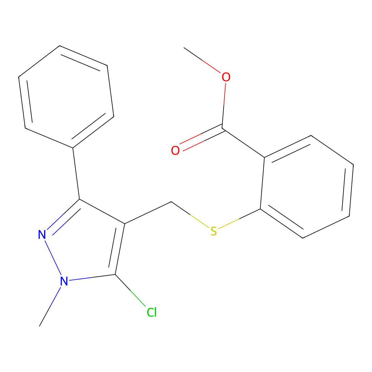 methyl 2-{[(5-chloro-1-methyl-3-phenyl-1H-pyrazol-4-yl)methyl]sulfanyl}benzenecarboxylate molecular structure, CAS 318234-12-7