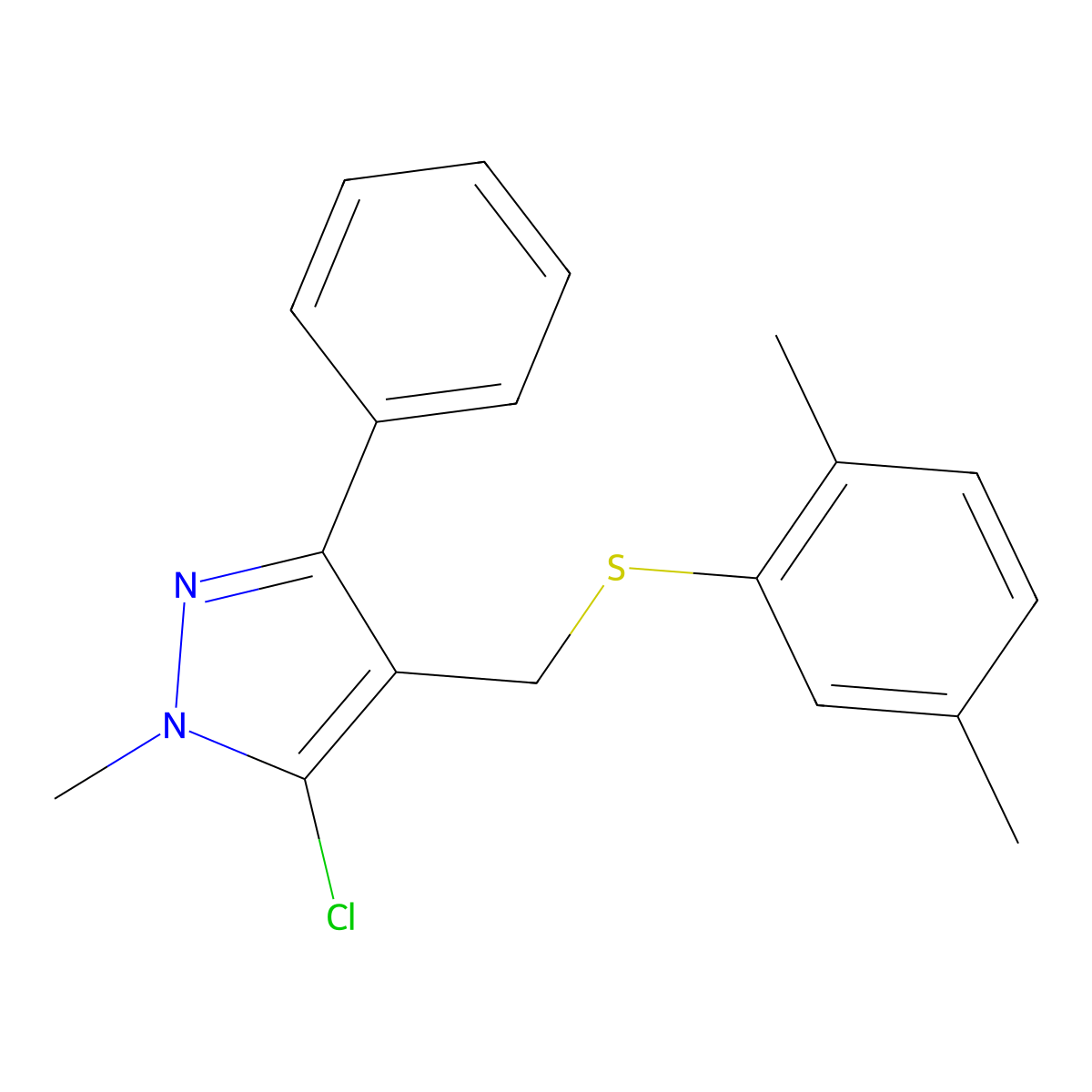 5-chloro-4-{[(2,5-dimethylphenyl)sulfanyl]methyl}-1-methyl-3-phenyl-1H-pyrazole molecular structure, CAS 318234-13-8