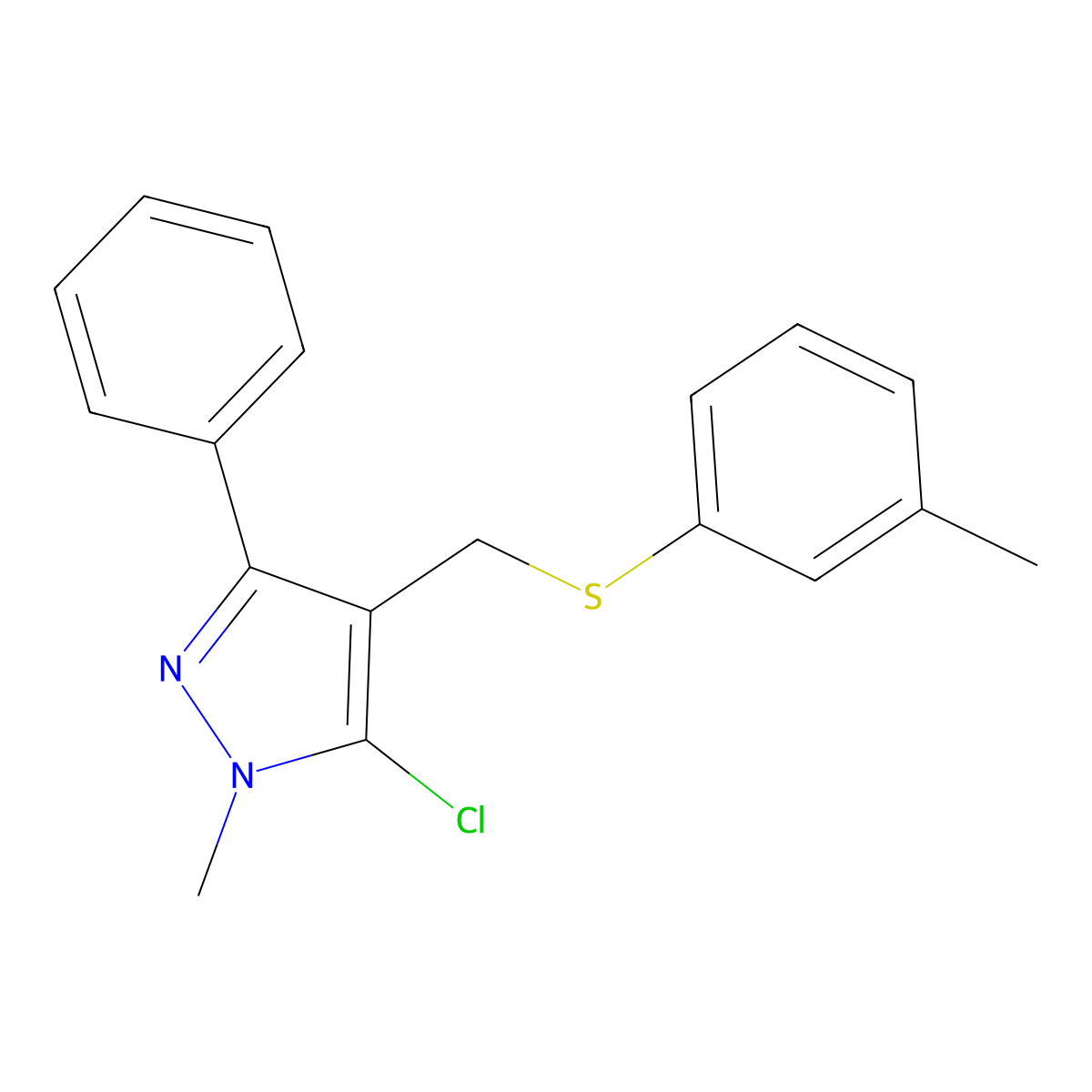 5-chloro-1-methyl-4-{[(3-methylphenyl)sulfanyl]methyl}-3-phenyl-1H-pyrazole molecular structure, CAS 318234-15-0