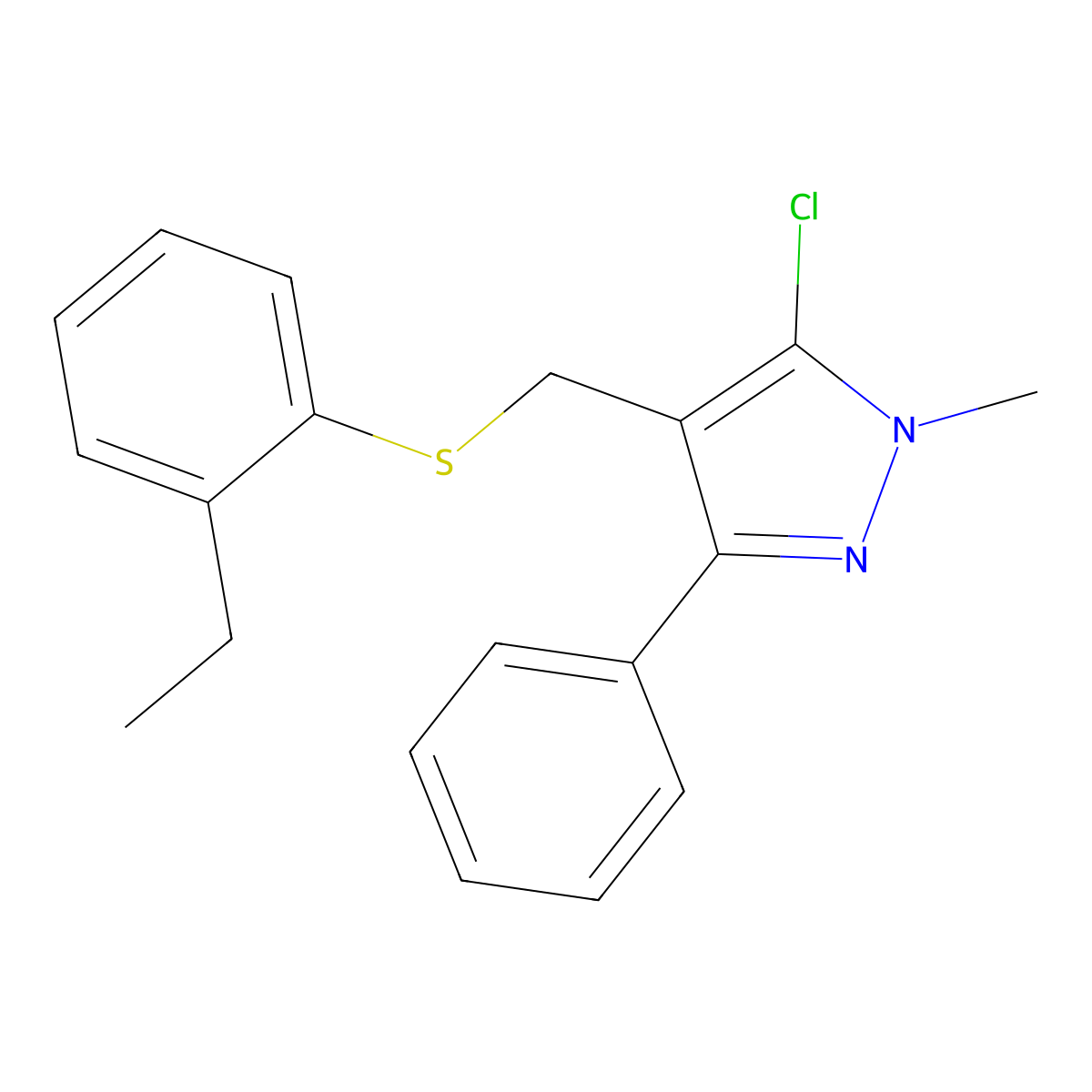 5-chloro-4-{[(2-ethylphenyl)sulfanyl]methyl}-1-methyl-3-phenyl-1H-pyrazole molecular structure, CAS 318234-18-3