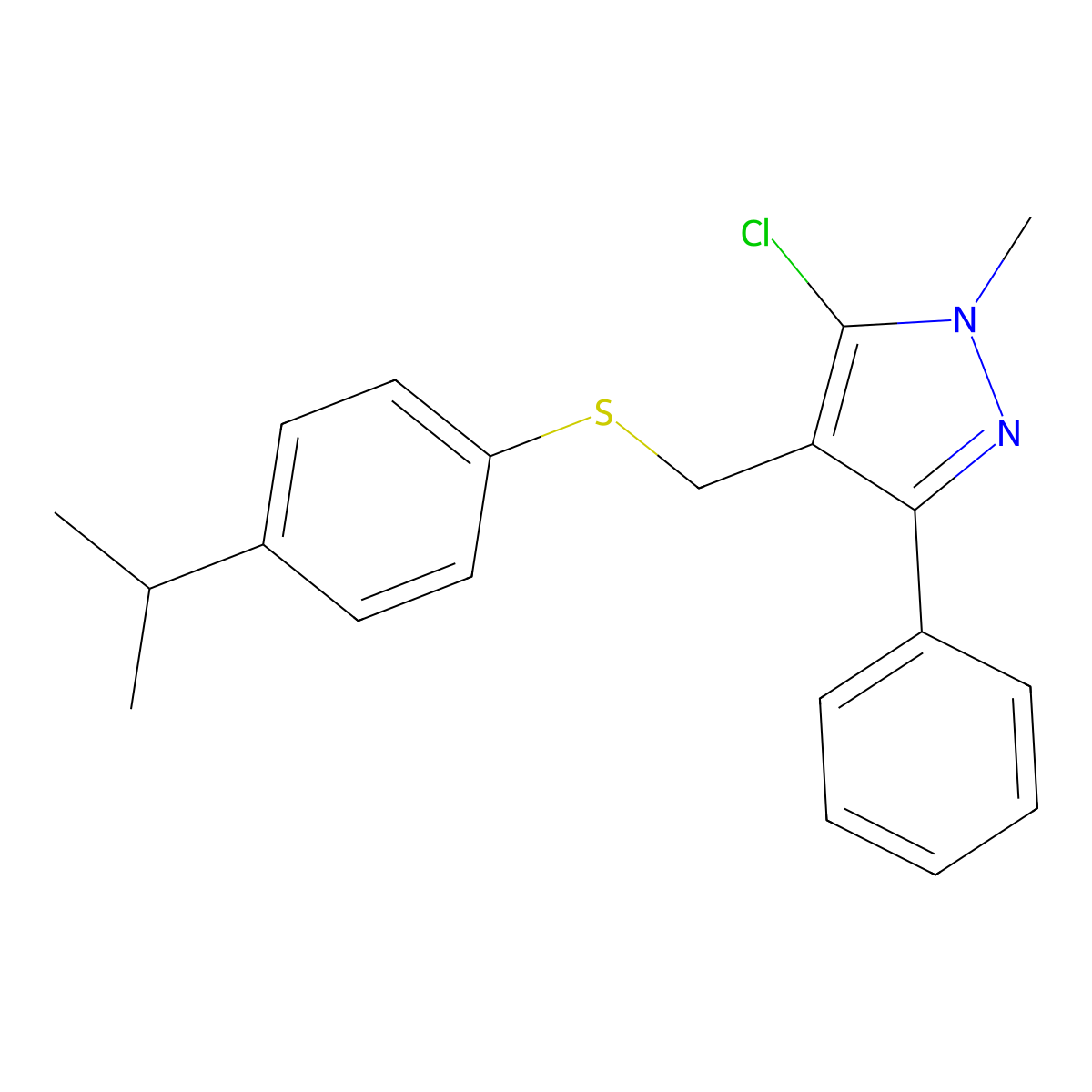 5-Chloro-1-methyl-3-phenyl-4-[(4-propan-2-ylphenyl)sulfanylmethyl]pyrazole molecular structure, CAS 318234-19-4