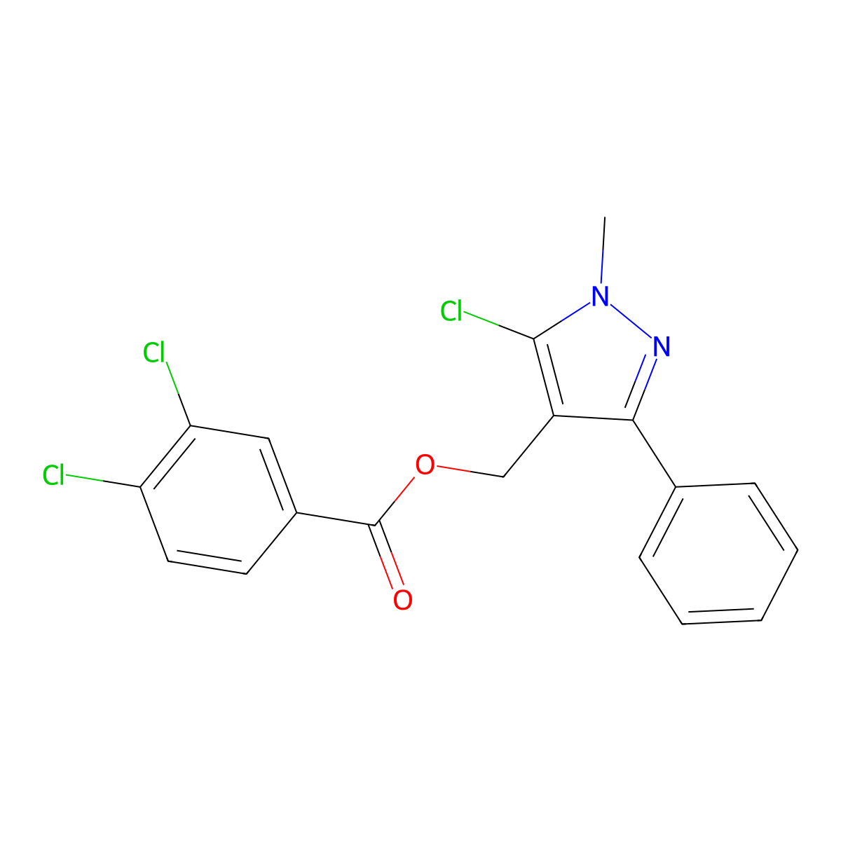 (5-chloro-1-methyl-3-phenyl-1H-pyrazol-4-yl)methyl 3,4-dichlorobenzenecarboxylate molecular structure, CAS 318234-20-7
