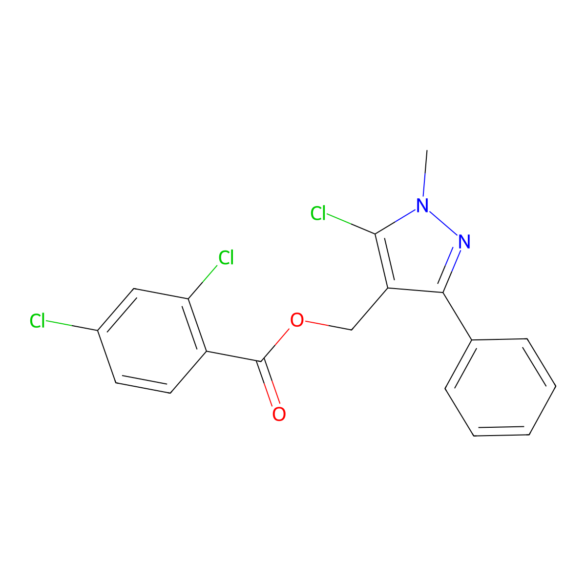 (5-chloro-1-methyl-3-phenyl-1H-pyrazol-4-yl)methyl 2,4-dichlorobenzenecarboxylate molecular structure, CAS 318234-21-8