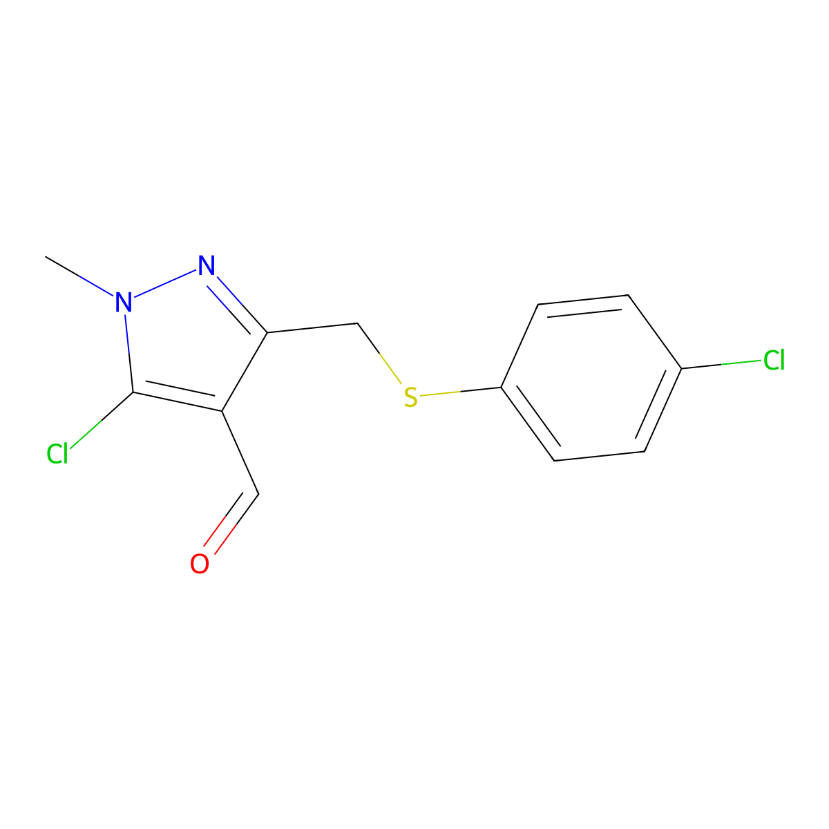 5-chloro-3-{[(4-chlorophenyl)sulfanyl]methyl}-1-methyl-1H-pyrazole-4-carbaldehyde molecular structure, CAS 318234-27-4