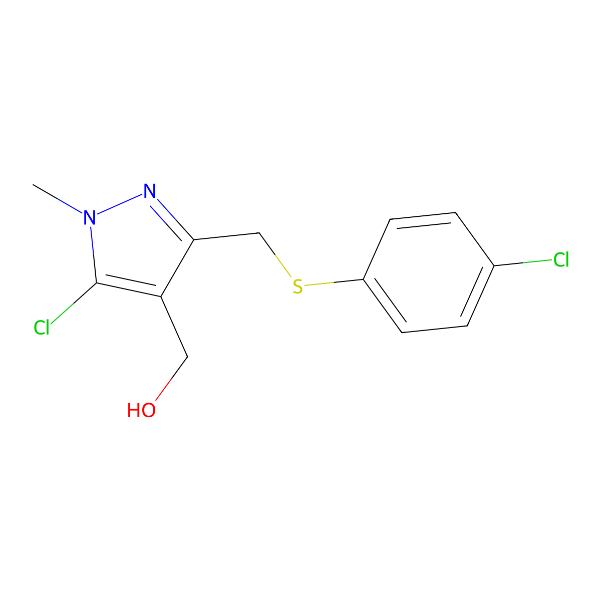 (5-chloro-3-{[(4-chlorophenyl)sulfanyl]methyl}-1-methyl-1H-pyrazol-4-yl)methanol molecular structure, CAS 318234-28-5