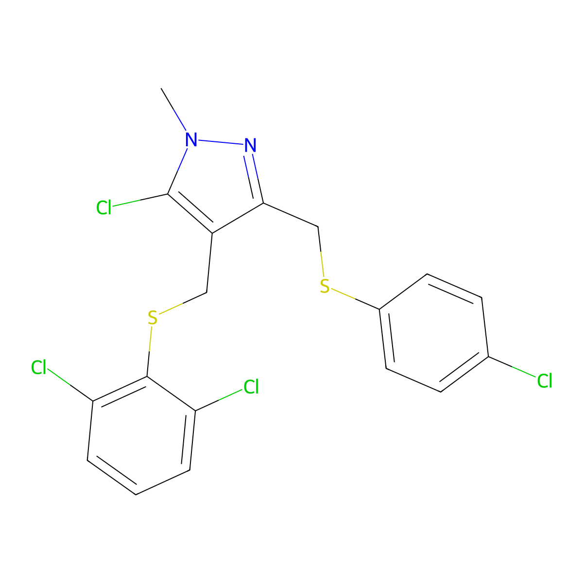 (5-chloro-3-{[(4-chlorophenyl)sulfanyl]methyl}-1-methyl-1H-pyrazol-4-yl)methyl 2,6-dichlorophenyl sulfide molecular structure, CAS 318234-30-9