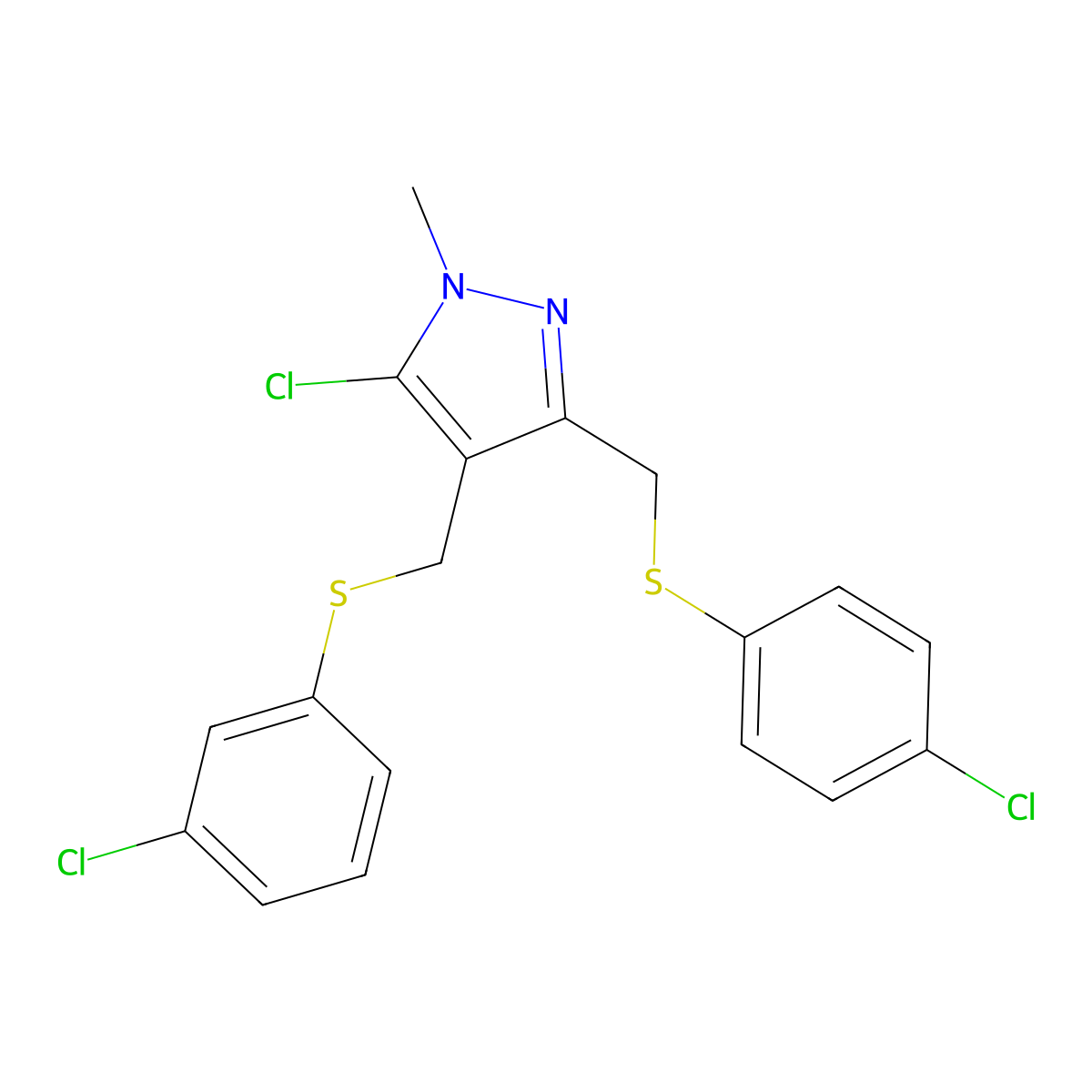 (5-chloro-3-{[(4-chlorophenyl)sulfanyl]methyl}-1-methyl-1H-pyrazol-4-yl)methyl 3-chlorophenyl sulfide molecular structure, CAS 318234-33-2