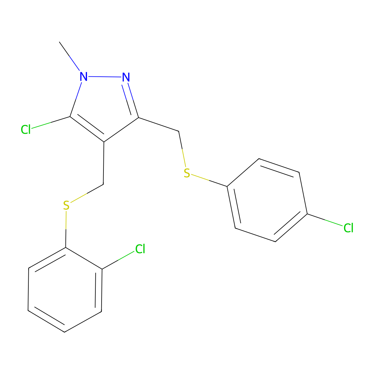 (5-chloro-3-{[(4-chlorophenyl)sulfanyl]methyl}-1-methyl-1H-pyrazol-4-yl)methyl 2-chlorophenyl sulfide molecular structure, CAS 318234-34-3