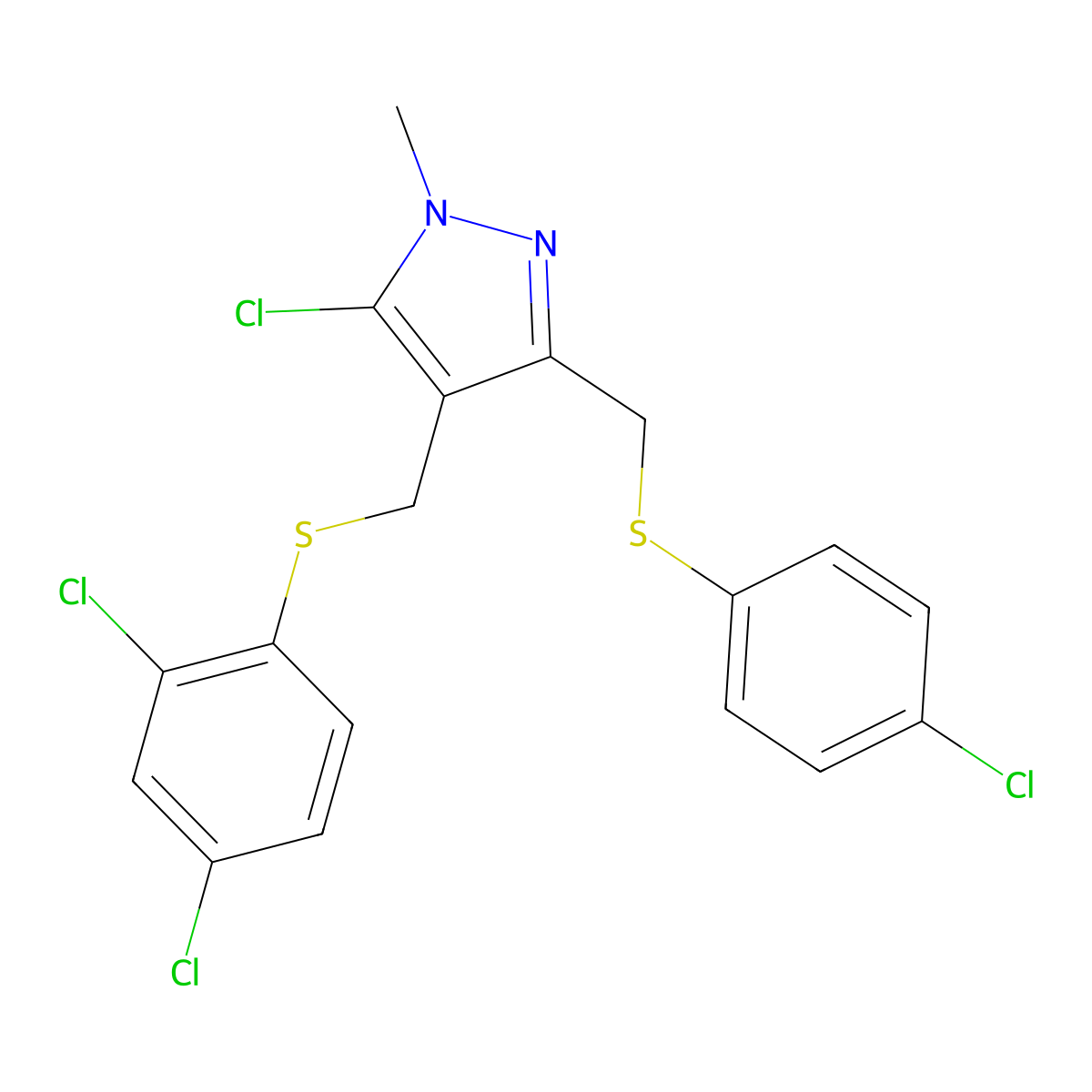 (5-chloro-3-{[(4-chlorophenyl)sulfanyl]methyl}-1-methyl-1H-pyrazol-4-yl)methyl 2,4-dichlorophenyl sulfide molecular structure, CAS 318234-36-5