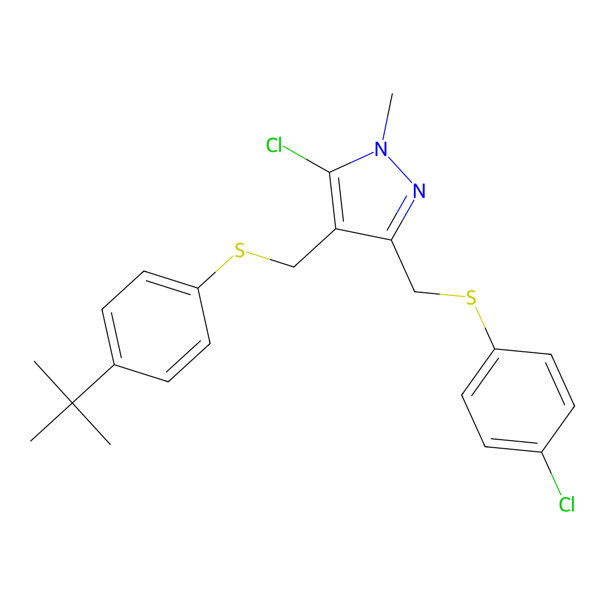 4-(tert-butyl)phenyl (5-chloro-3-{[(4-chlorophenyl)sulfanyl]methyl}-1-methyl-1H-pyrazol-4-yl)methyl sulfide molecular structure, CAS 318234-38-7