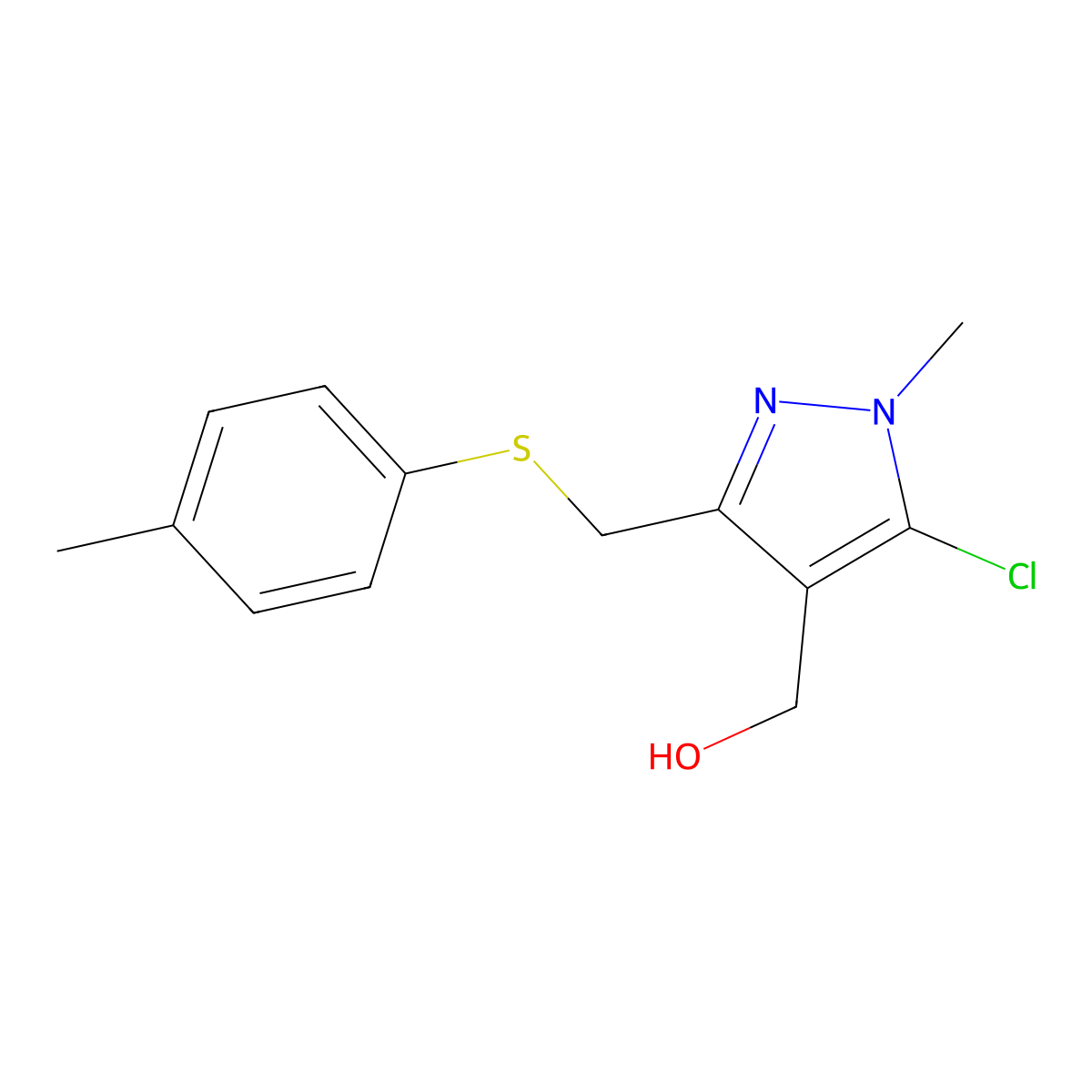 (5-chloro-1-methyl-3-((p-tolylthio)methyl)-1H-pyrazol-4-yl)methanol molecular structure, CAS 318234-43-4