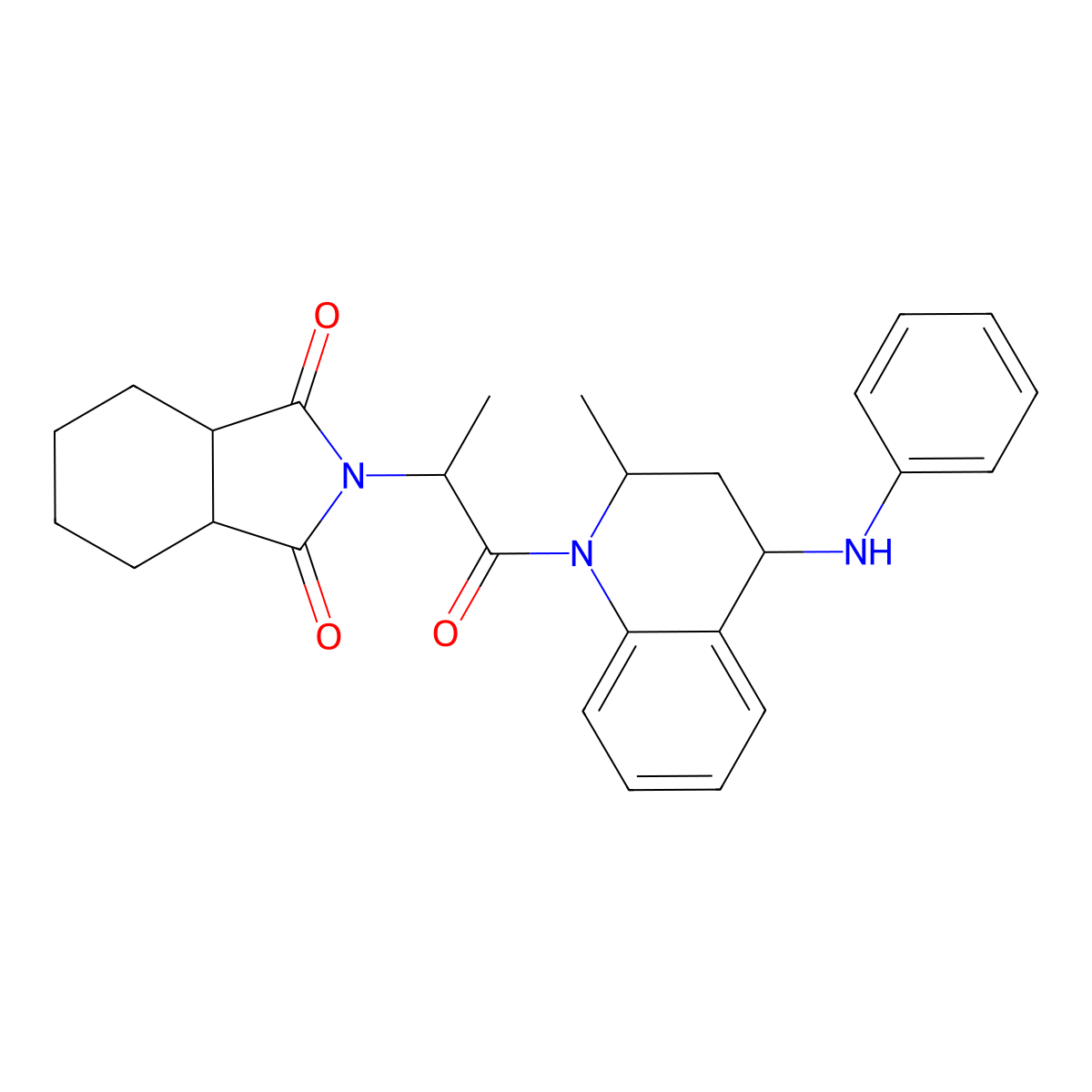 2-(1-methyl-2-(2-methyl-4-(phenylamino)-3,4-dihydro-1(2H)-quinolinyl)-2-oxoethyl)hexahydro-1H-isoindole-1,3(2H)-dione molecular structure, CAS 318235-42-6